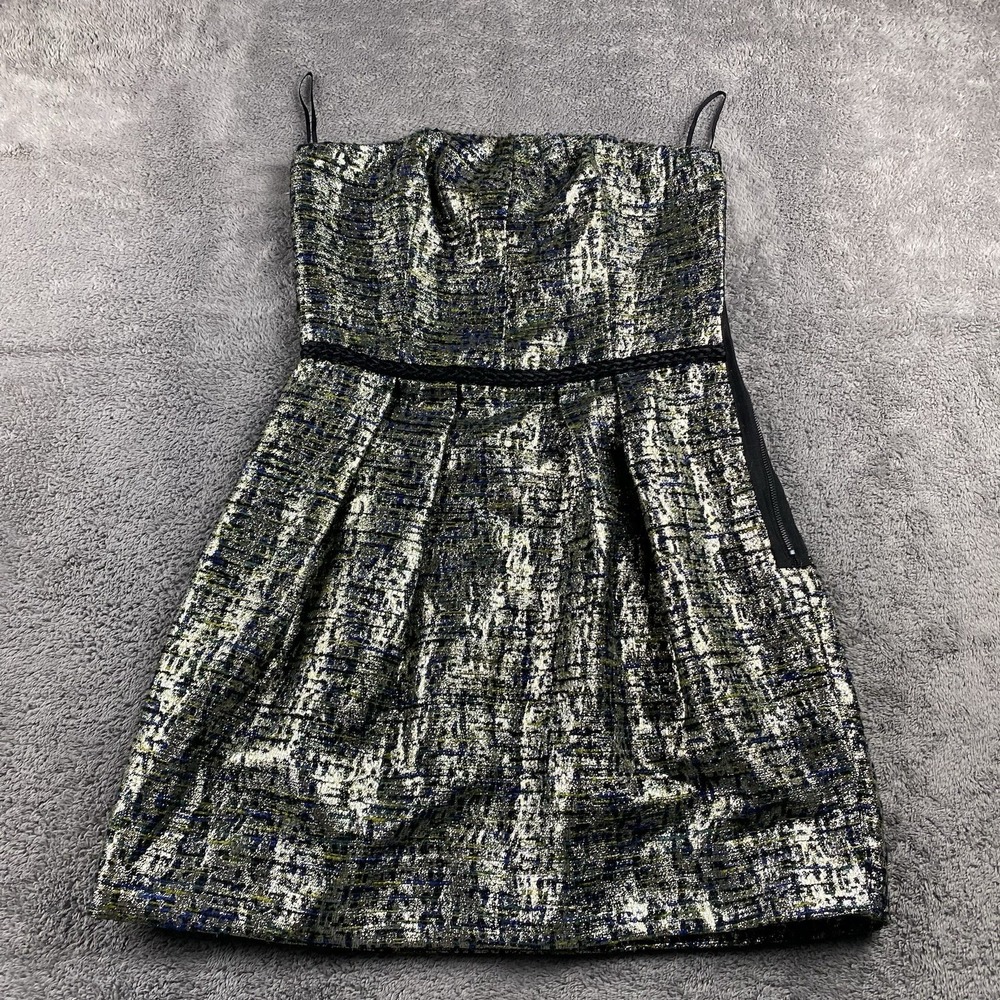 Rachel Roy Blair Strapless Bubble Dress Womens 4 Black Gold Metallic